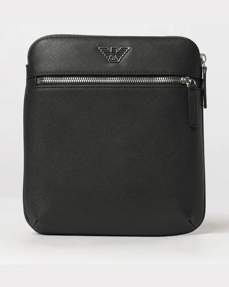 Emporio Armani Kleine Umhängetasche aus Leder mit Eagle-Logo und Logo-Riemen Schwarz