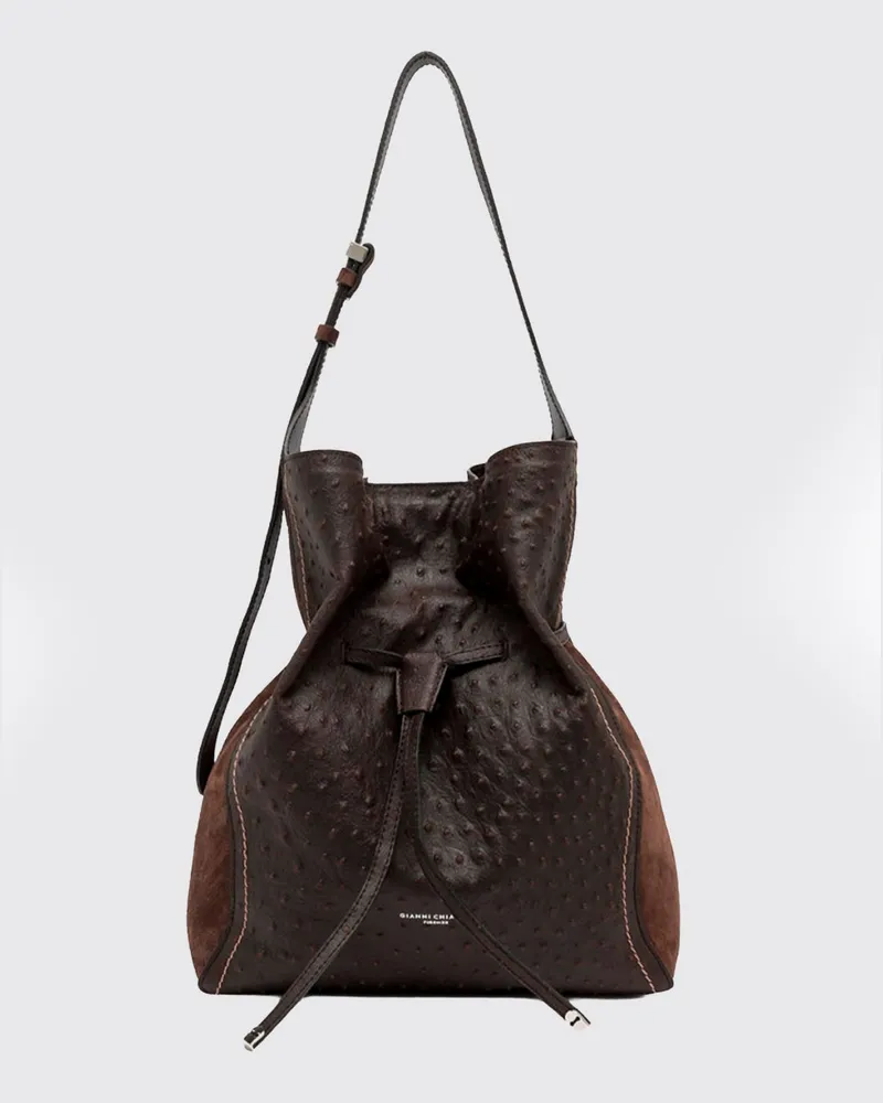 Gianni Chiarini Sienna Leder-Beuteltasche mit verstellbarem Kordelzug Braun