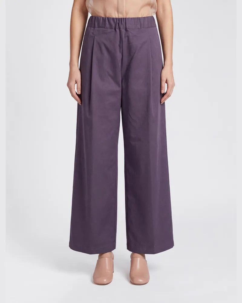 Semicouture High-Waist-Hose mit weitem Bein aus Stretch-Baumwolle Braun