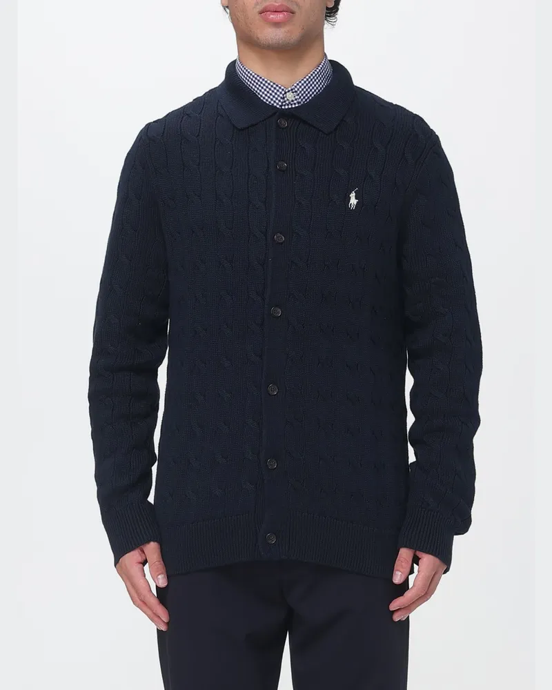 Ralph Lauren Cardigan aus Wolle und Kaschmir mit gesticktem Pony-Logo Blau
