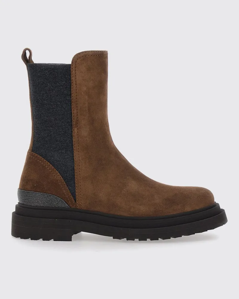 Brunello Cucinelli Zweifarbige Leder-Chelsea-Stiefel mit Profilsohle Earth