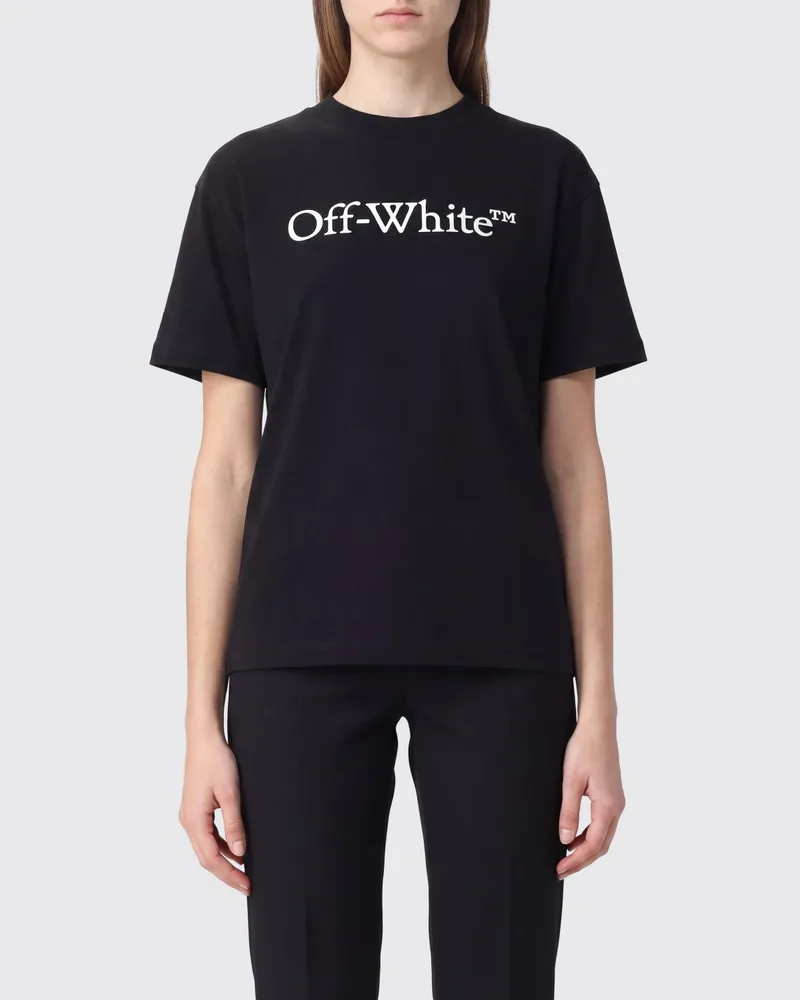 OFF-WHITE Slim Fit Baumwoll-T-Shirt mit Logo-Print und überschnittenen Schultern Schwarz