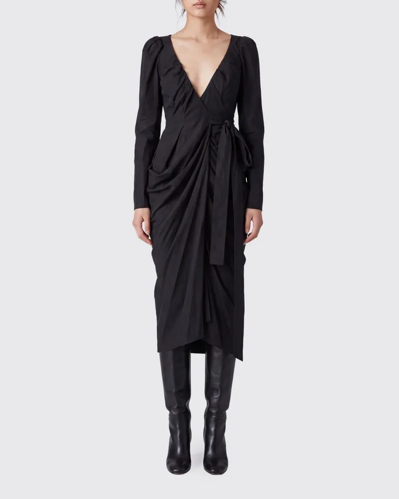 Vivienne Westwood Asymmetrisches Wickel-Midikleid aus Seidenmischung mit Drapierung Schwarz