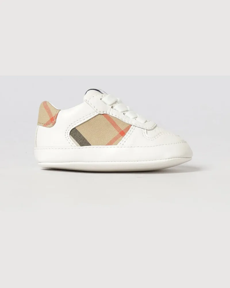 Burberry Low-Top-Sneaker für Kinder aus Canvas und Leder mit Vintage-Check-Einsätzen Weiß