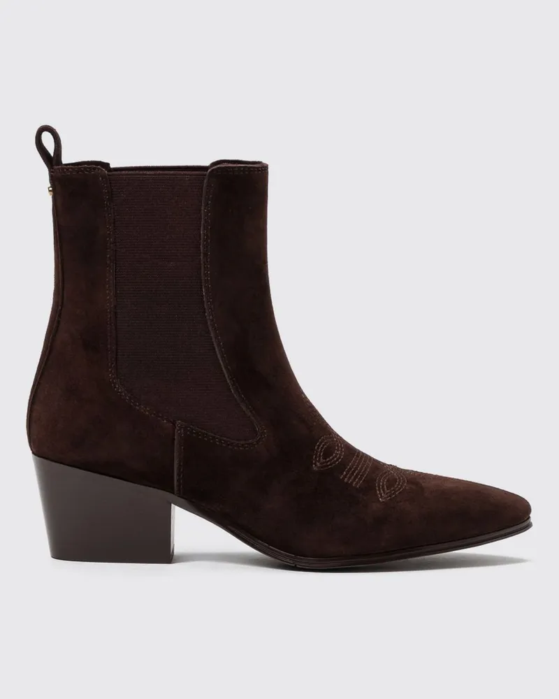 Twin-Set Chelsea-Boots aus Veloursleder mit mandelförmiger Spitze und niedrigem Absatz Kaffee