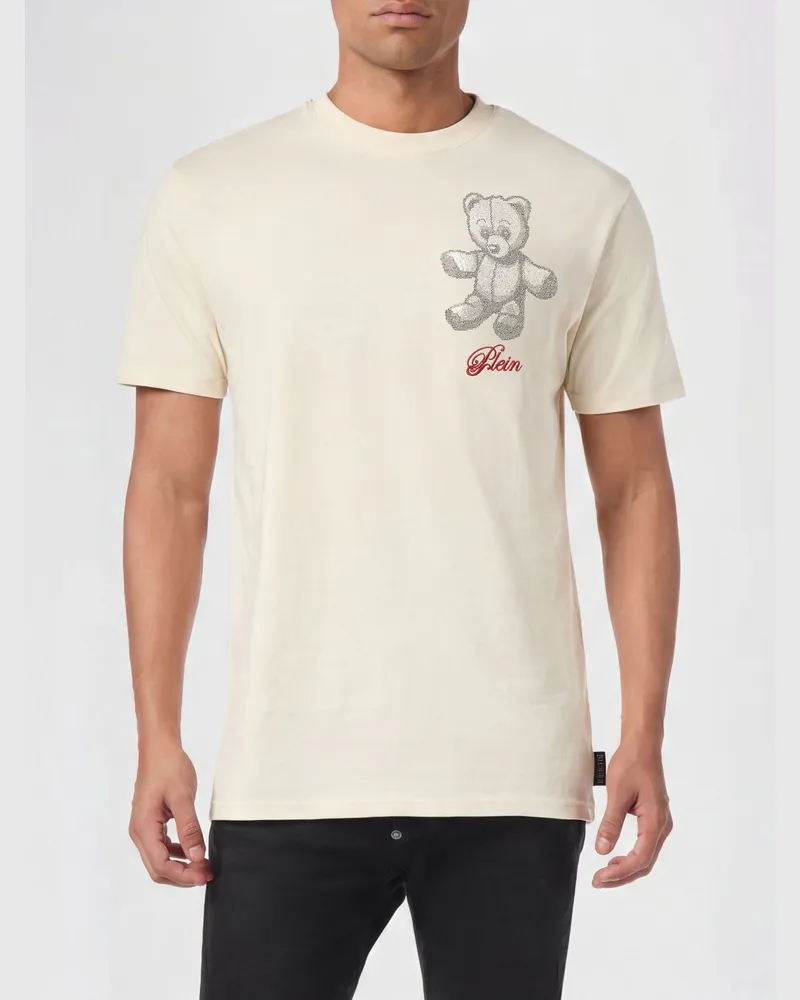 Philipp Plein Baumwoll-T-Shirt mit Teddybär-Print und Logo hinten Beige
