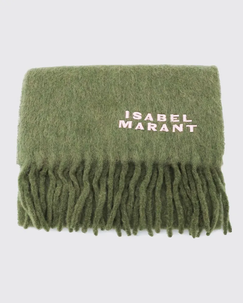 Isabel Marant Firny Schal aus Alpaka-Wollmischung mit gesticktem Logo und Fransen Kaki