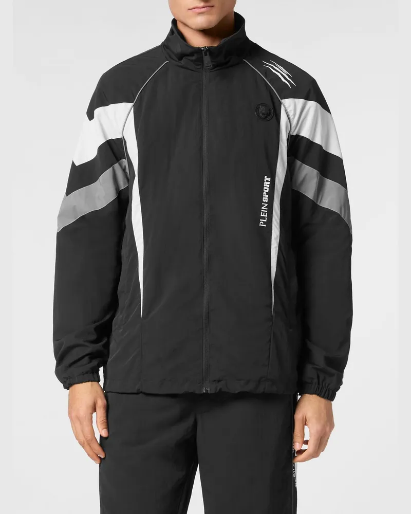 Philipp Plein Wasserabweisender Nylon-Bomber-Windbreaker mit Kontrastlogo Schwarz