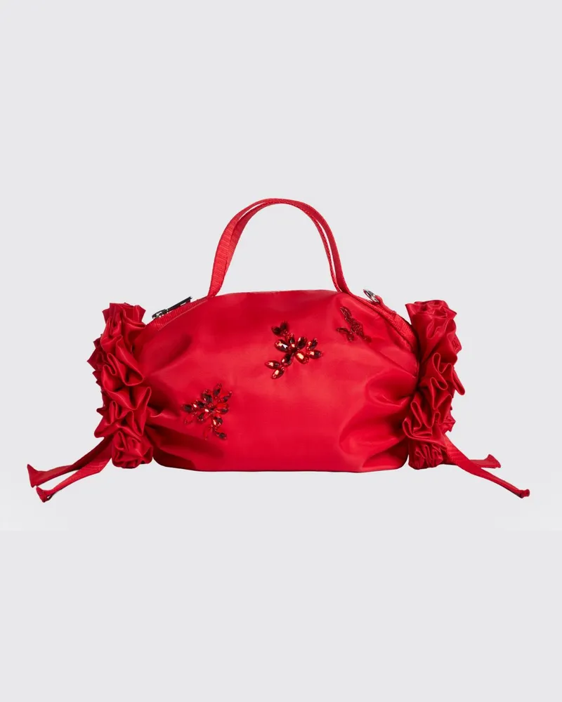 Simone Rocha Handtasche Double Ribbon von aus Nylon mit Kristallen und Schleife Rot