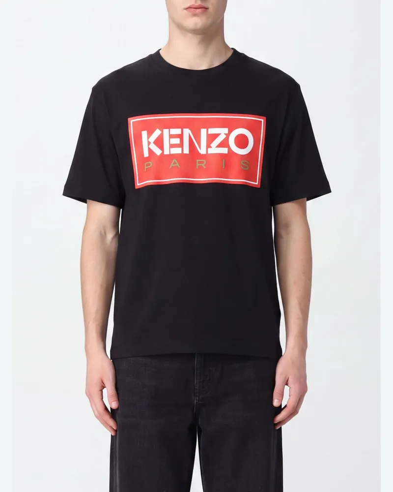 Kenzo Baumwoll-T-Shirt mit Logo-Print, überschnittenen Schultern und kurzen Ärmeln Bunt
