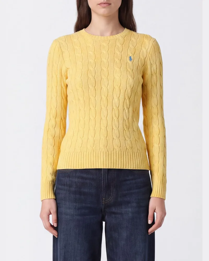 Ralph Lauren Slim Fit Rundhalspullover aus Wolle und Kaschmir mit Pony-Logo Gelb