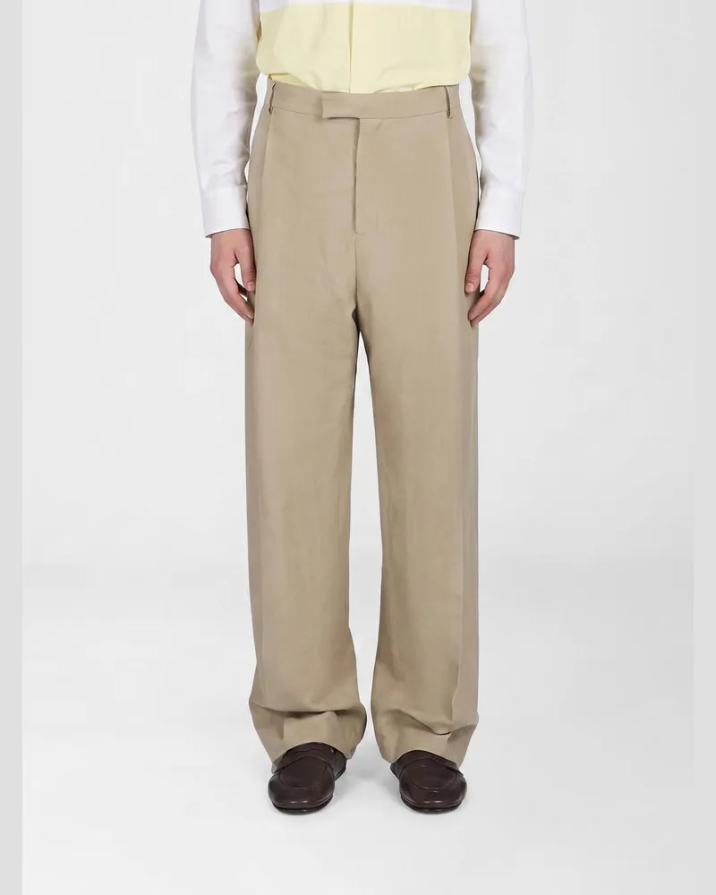 Ferragamo Weite Hose aus Baumwoll-Leinen-Mischung Beige