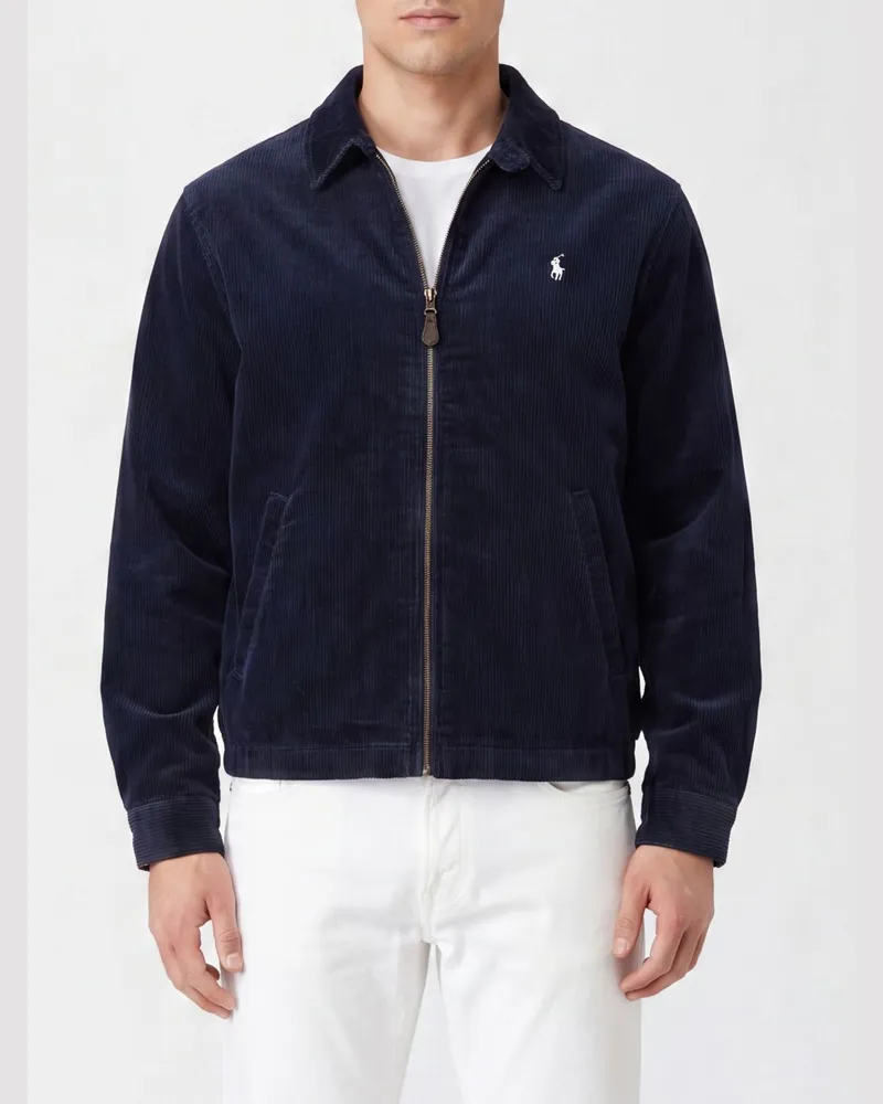 Ralph Lauren Wynton Hemdjacke aus Samt mit gesticktem Logo Blau