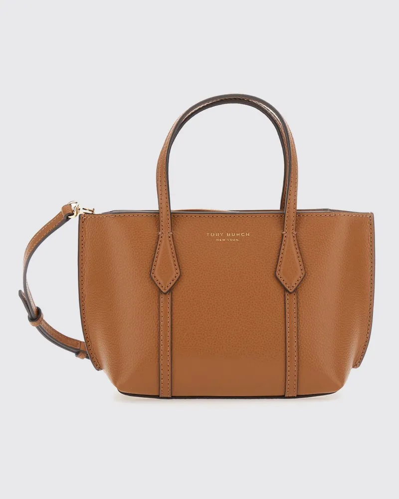 Tory Burch Perry Mini-Handtasche aus genarbtem Leder mit abnehmbarem Riemen Braun