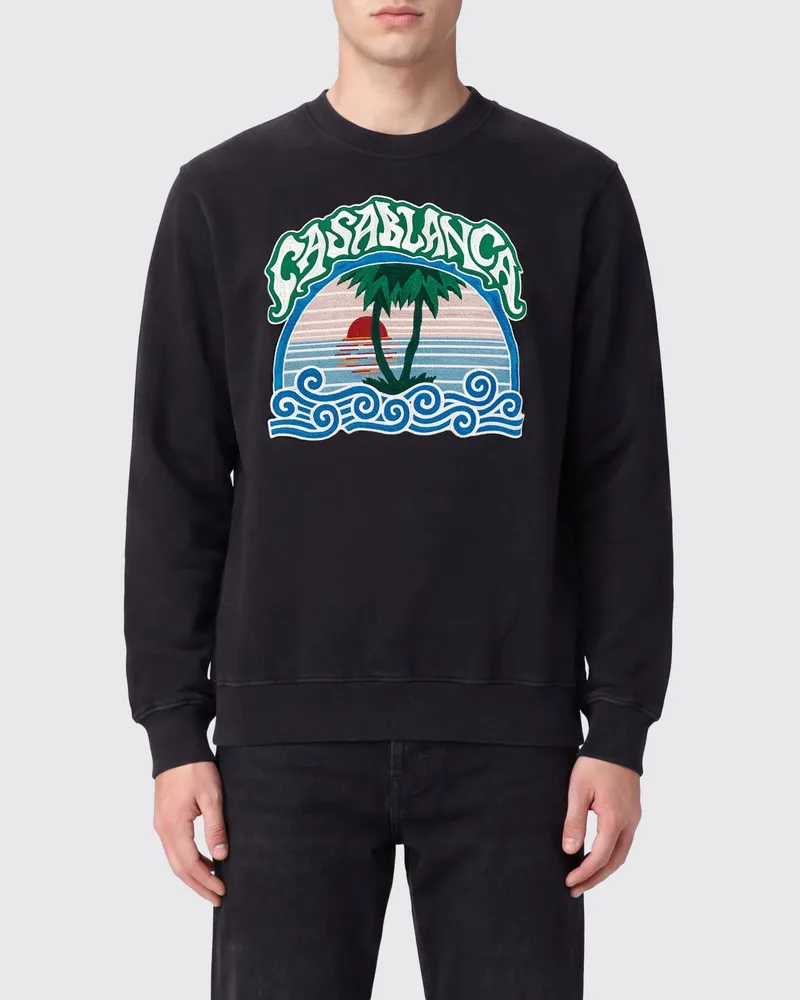 Casablanca Paris Rundhals-Sweatshirt aus Baumwolle mit Logo in Relaxed Fit Passform Schwarz