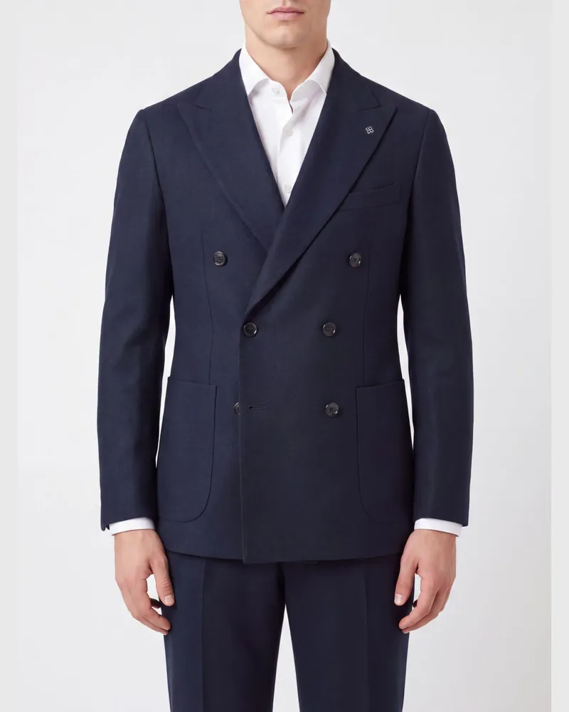 Tagliatore Zweireihiger Blazer aus Schurwolle und Kaschmir mit aufgesetzten Taschen Blau