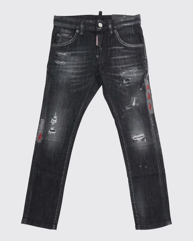 Dsquared2 Slim Fit Jungenjeans aus Stretch-Denim mit Used-Effekt Schwarz