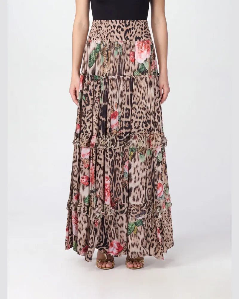 Roberto Cavalli Maxirock in A-Linie aus Viskose mit Animal- und Blumenprint Natural