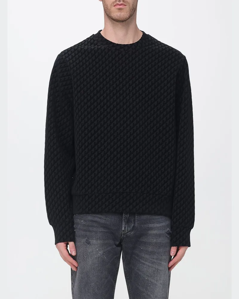 Emporio Armani Sweatshirt aus Baumwollmix mit Monogramm-Print und überschnittenen Schultern Schwarz