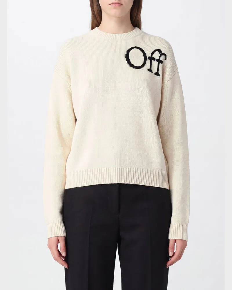 OFF-WHITE Wollmisch-Pullover mit Rundhalsausschnitt und kontrastierendem Intarsien-Logo Weiß