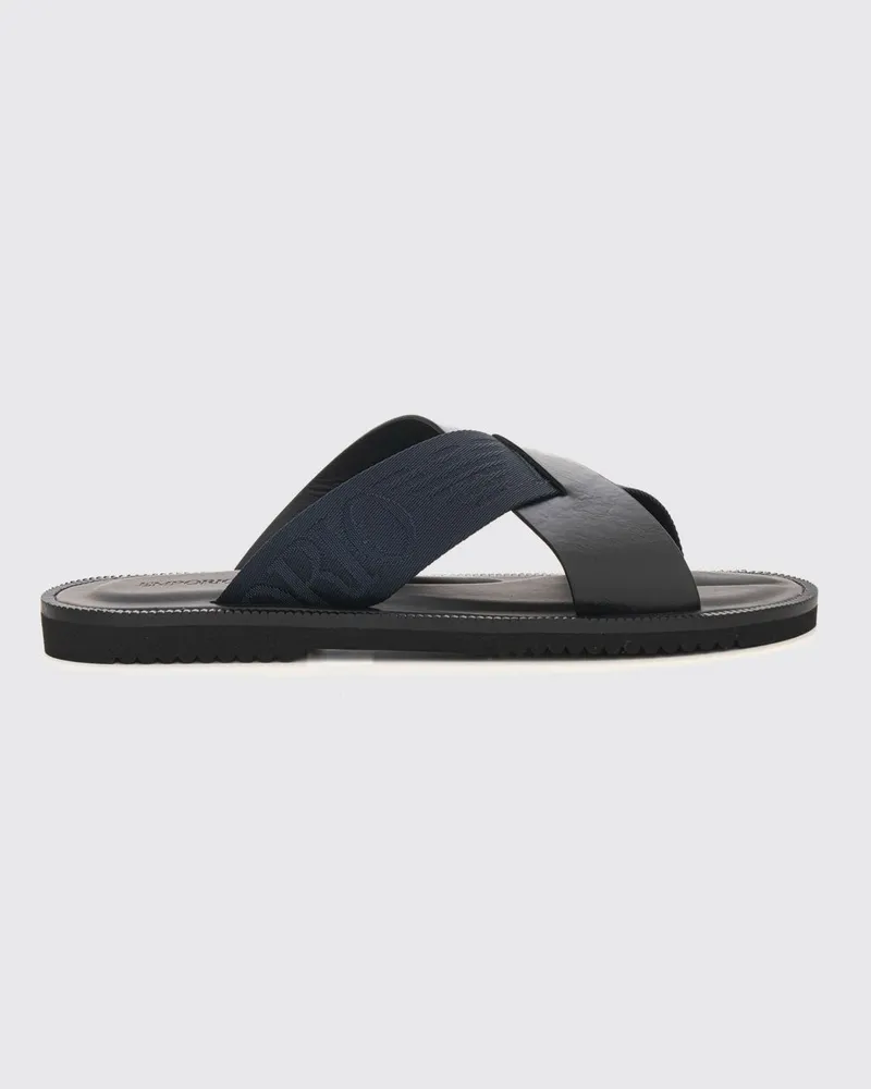 Emporio Armani Slip-On-Pantoletten aus Nylon mit zweifarbigem Jacquard-Logo Blau