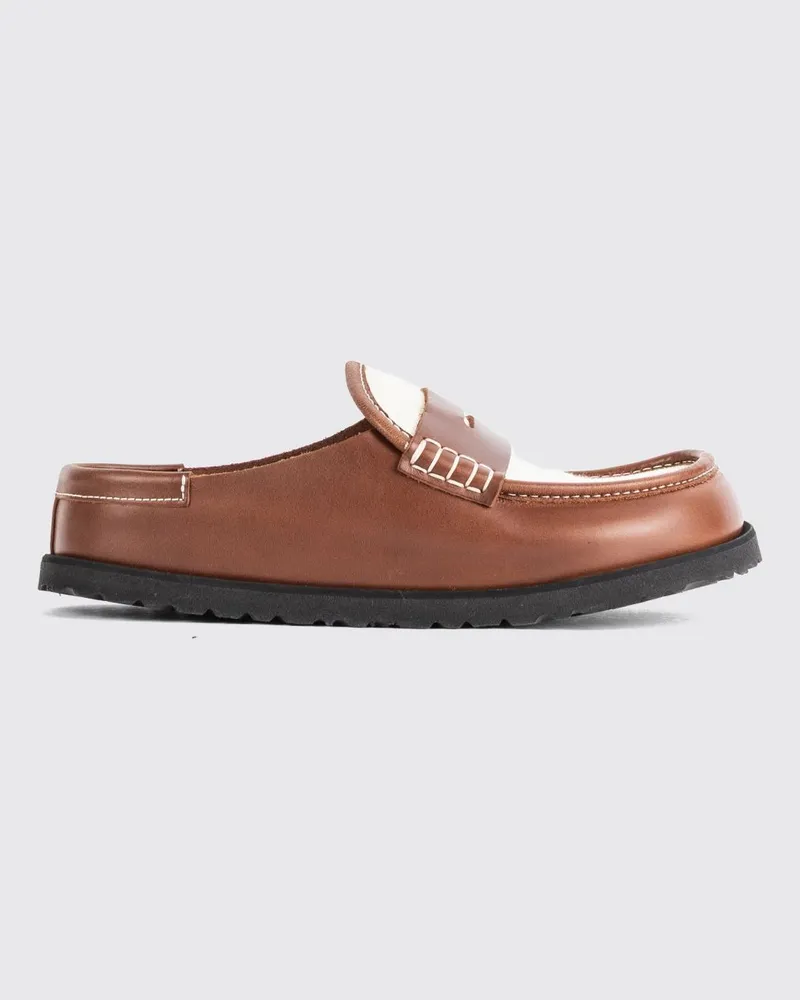 Birkenstock 1774 Naples Mules aus Leder und Canvas mit Riegel Braun