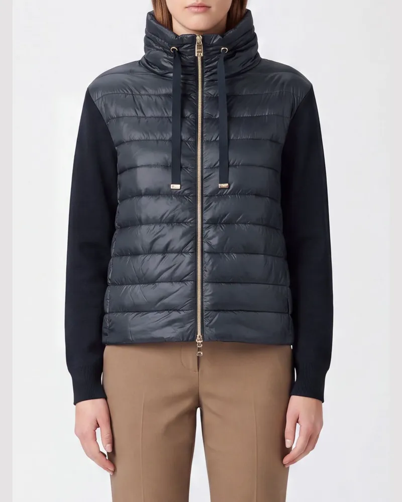 Herno Kurze Kapuzen-Daunenjacke mit Strick-Einsätzen aus Baumwolle und Nylon Blau