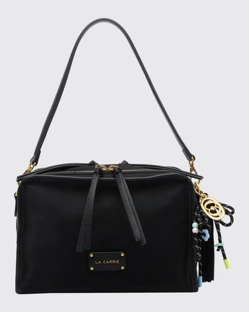 LA CARRIE Schultertasche aus Nylon mit Logo-Charm und abnehmbarem Riemen Schwarz