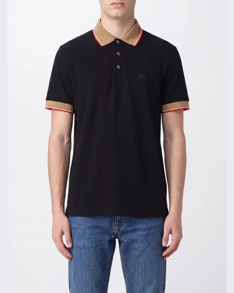 Burberry Piqué-Baumwoll-Polohemd von mit Kontrastbesätzen und Equestrian Knight-Logo Schwarz