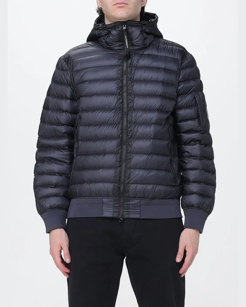 C.P. Company Kurze gesteppte Nylon-Daunenjacke mit Stehkragen Navy