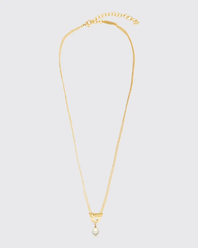 Ferragamo Gancini Choker-Halskette aus Messing mit Kunstperlen und Logo Gold