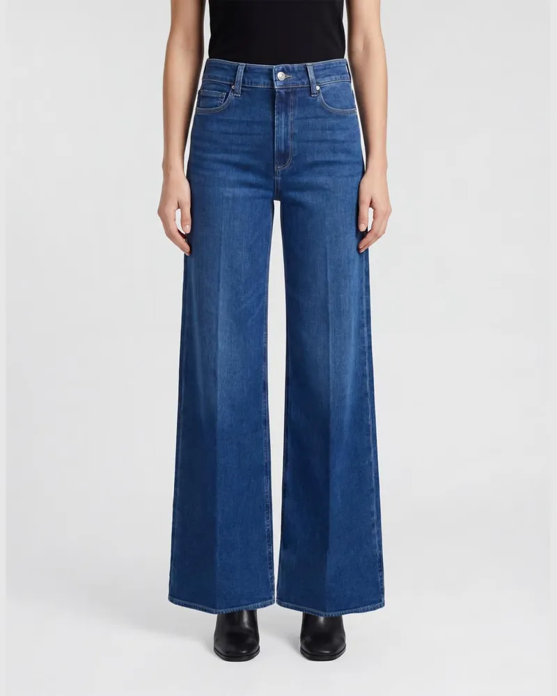 Paige Hoch taillierte Palazzo-Jeans aus Stretch-Baumwolldenim Blau