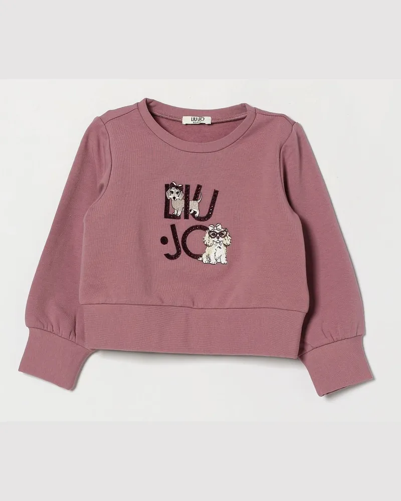 Liu Jo Rundhals-Sweatshirt aus Baumwolle für Mädchen mit Strass-Logo Glyzinien