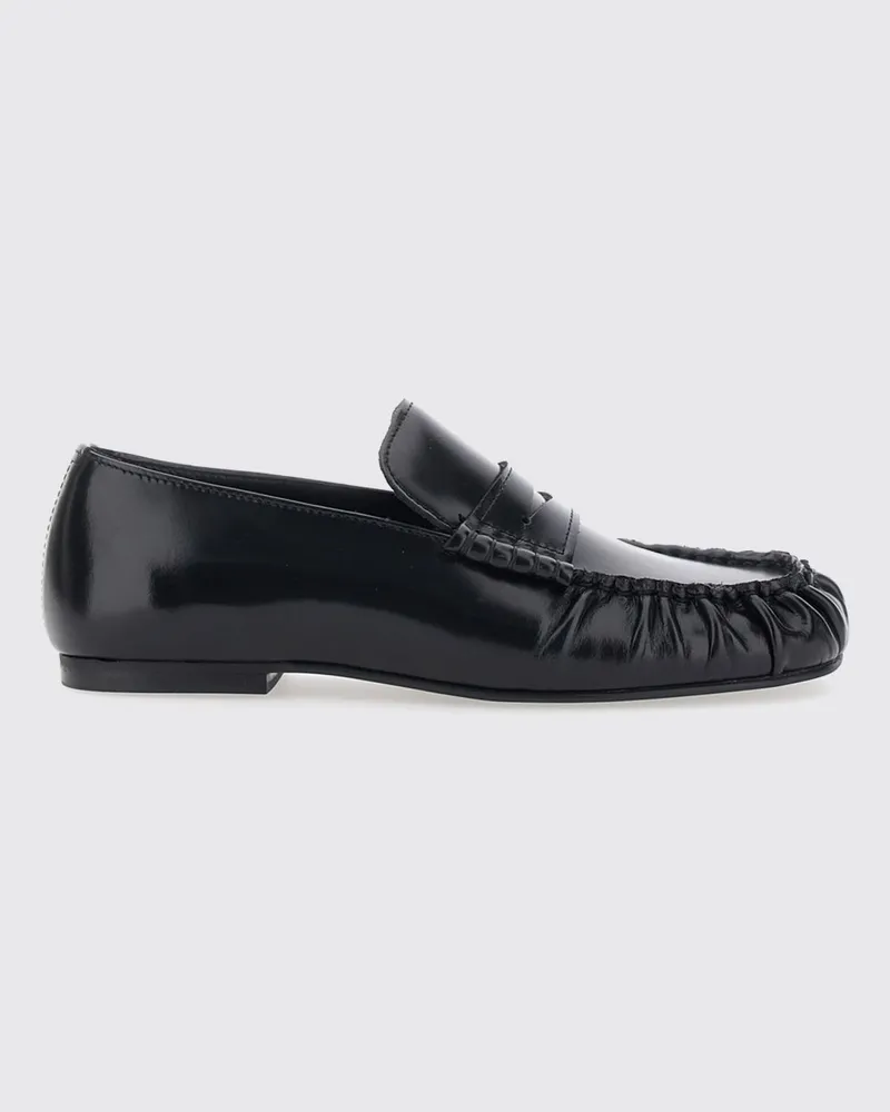 Alohas Aven Loafer aus schwarzem gebürstetem Leder mit Steg und niedrigem Absatz Schwarz