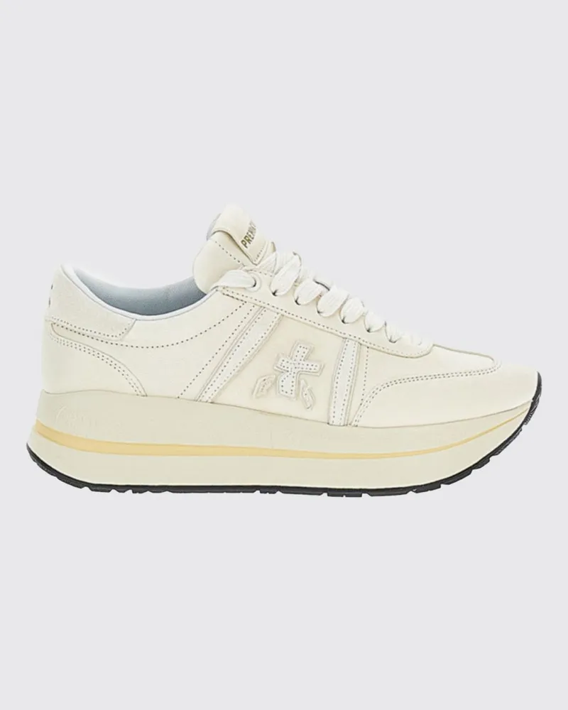 Premiata Bethcoin Plateau-Sneaker aus Glatt- und Wildleder mit gezackter Sohle Weiß