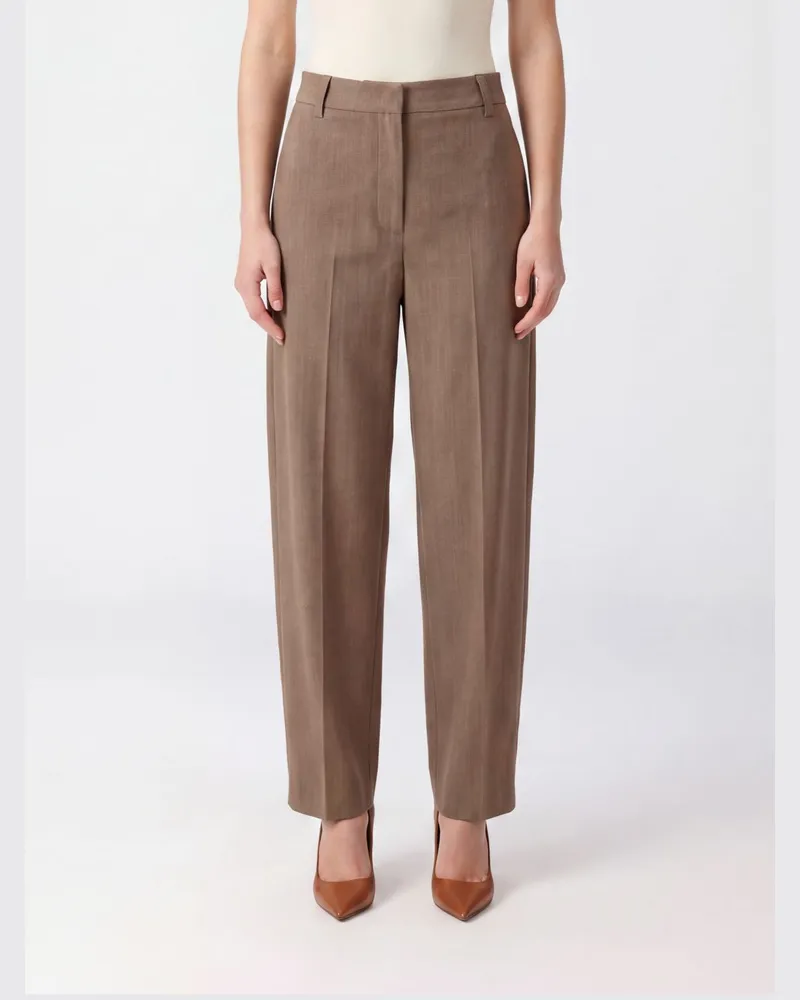 Liu Jo Weit geschnittene Bundfaltenhose aus Viskosemischung mit mittlerer Taille Beige