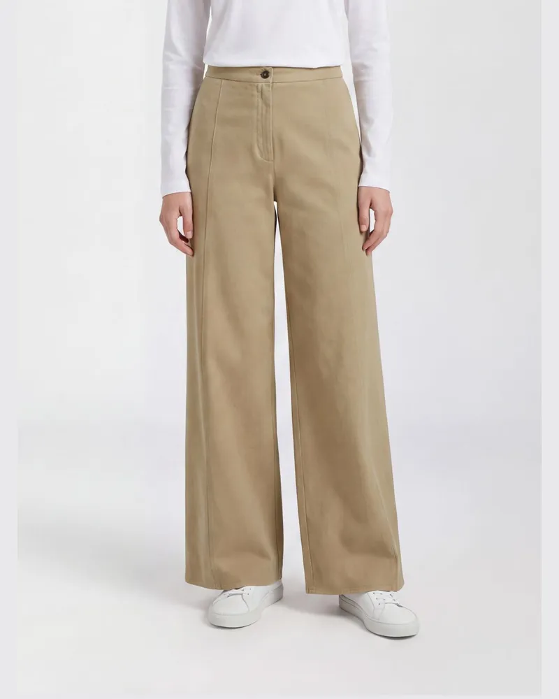 forte_forte Weit geschnittene Baumwollhose von mit hohem, elastischem Bund Beige