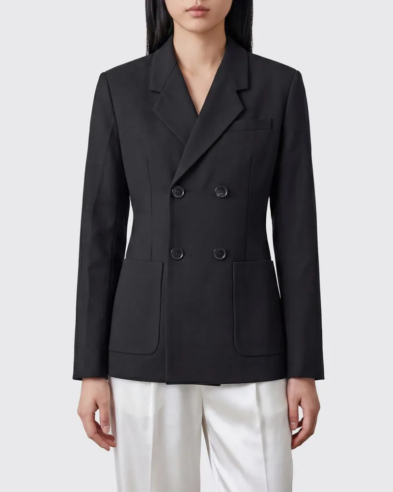 AMI Paris Zweireihiger Leinenmischblazer Schwarz