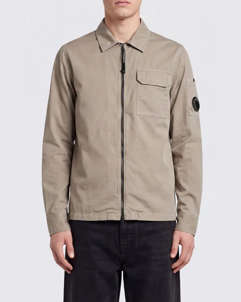 C.P. Company Hemdjacke aus Baumwolle mit aufgesetzter Tasche und Logo Grau
