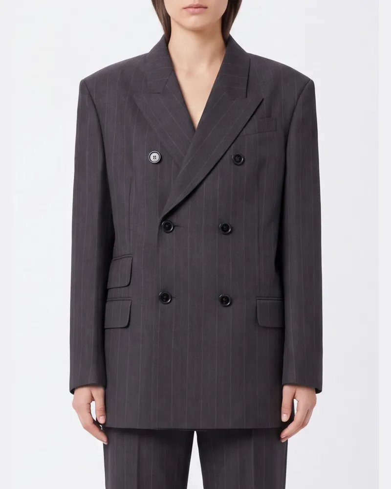 AMI Paris Zweireihiger Nadelstreifen-Blazer aus Wolle mit steigendem Revers Grau