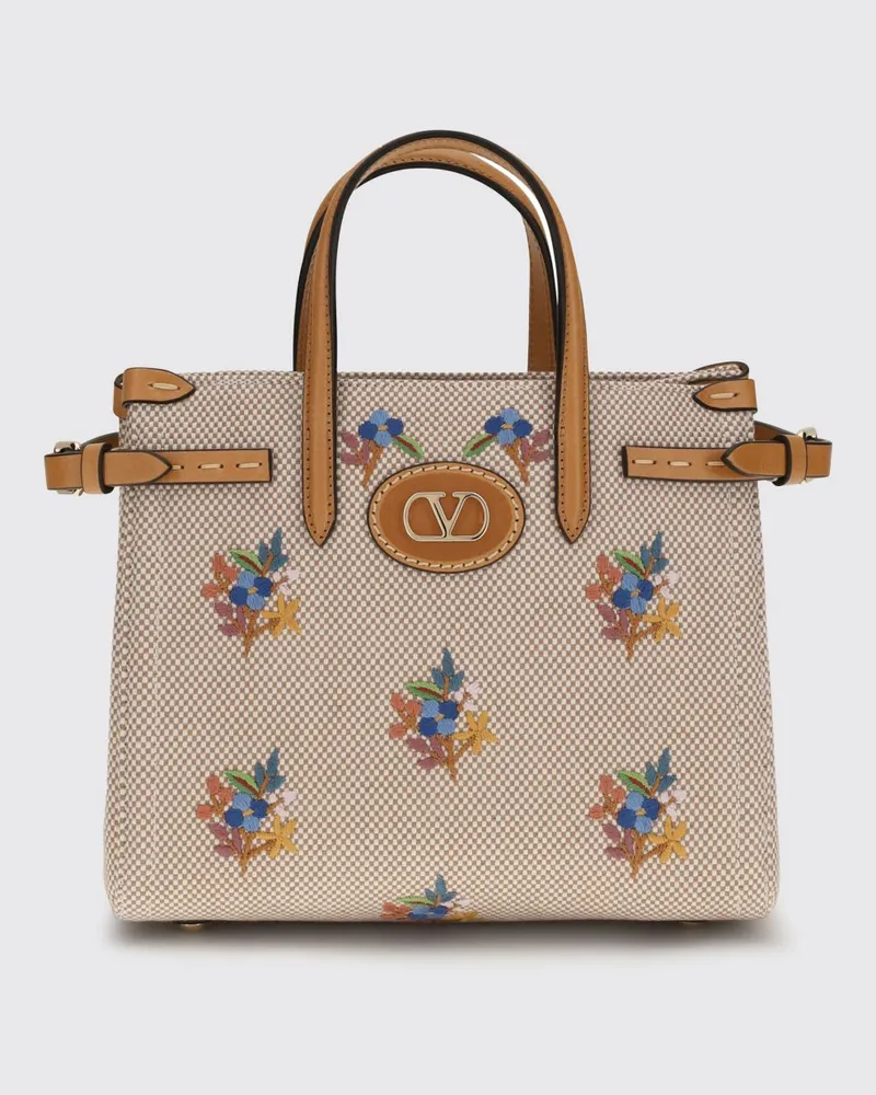 Valentino Garavani Antibes Canvas-Tasche mit gesticktem Blumenmotiv Natural