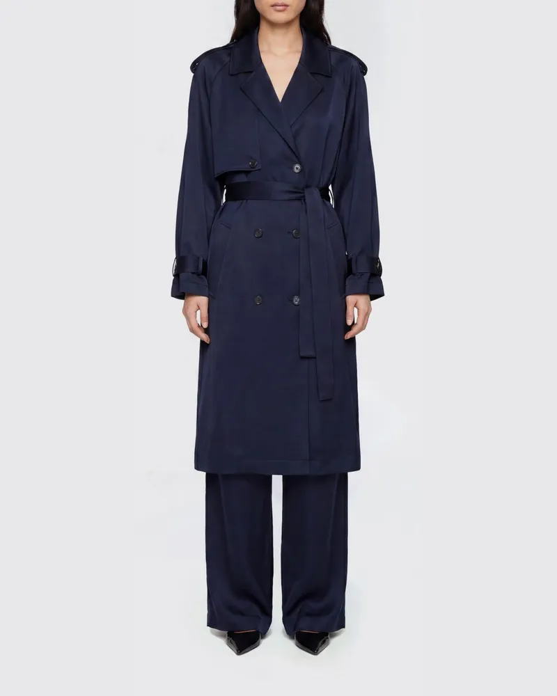 Anine Bing Ricky Langer Viskose-Trenchcoat Navy