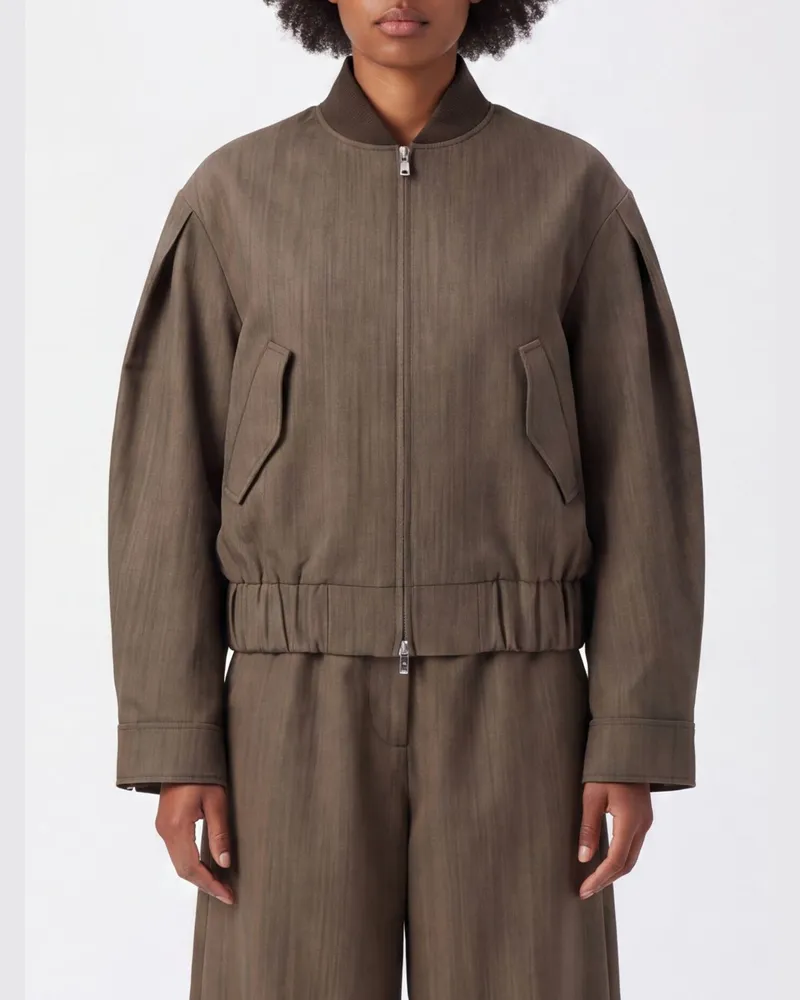 Ganni Cropped Bomberjacke aus Merinowolle in Relaxed Fit mit Reißverschluss Braun