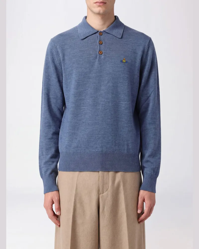 Vivienne Westwood Langärmeliges Wollstrick-Poloshirt Mark von mit gesticktem Orb-Logo Blau