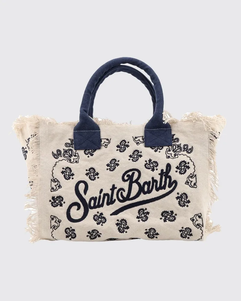 MC2 Saint Barth Vanity Handtasche aus Baumwolle mit Paisley-Stickerei und Doppelgriff Beige