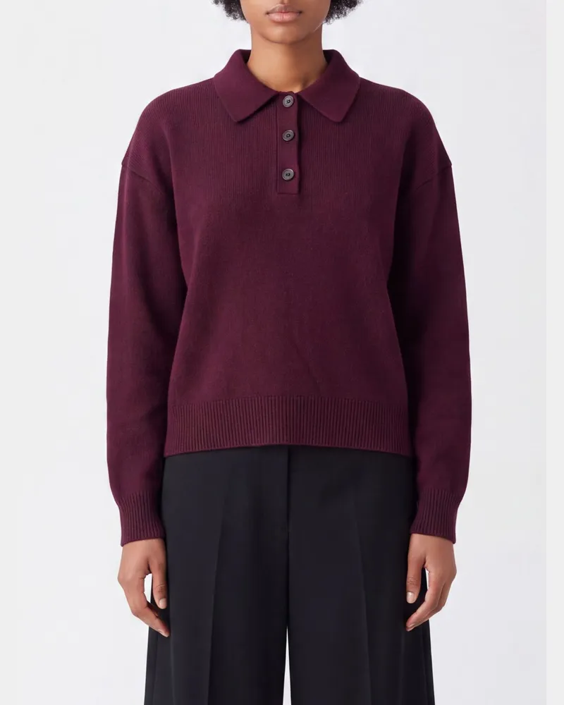 Anine Bing Langärmeliges Poloshirt aus 100% Kaschmir-Strick mit überschnittenen Schultern Violett