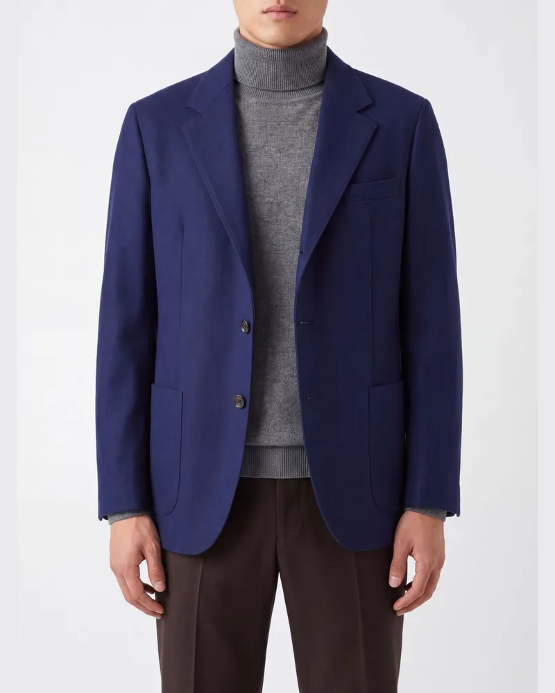 Brunello Cucinelli Einreihiger Blazer aus reinem Kaschmir mit aufgesetzten Taschen Cobalt