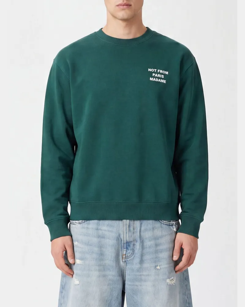 Drôle de Monsieur Baumwoll-Sweatshirt mit Rundhalsausschnitt und Slogan-Print Grün