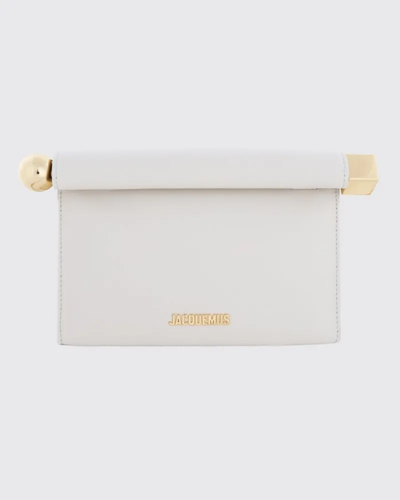 Jacquemus Feste Rond Carré Mini-Clutch aus Lammleder mit Schriftzug-Logo Ivory