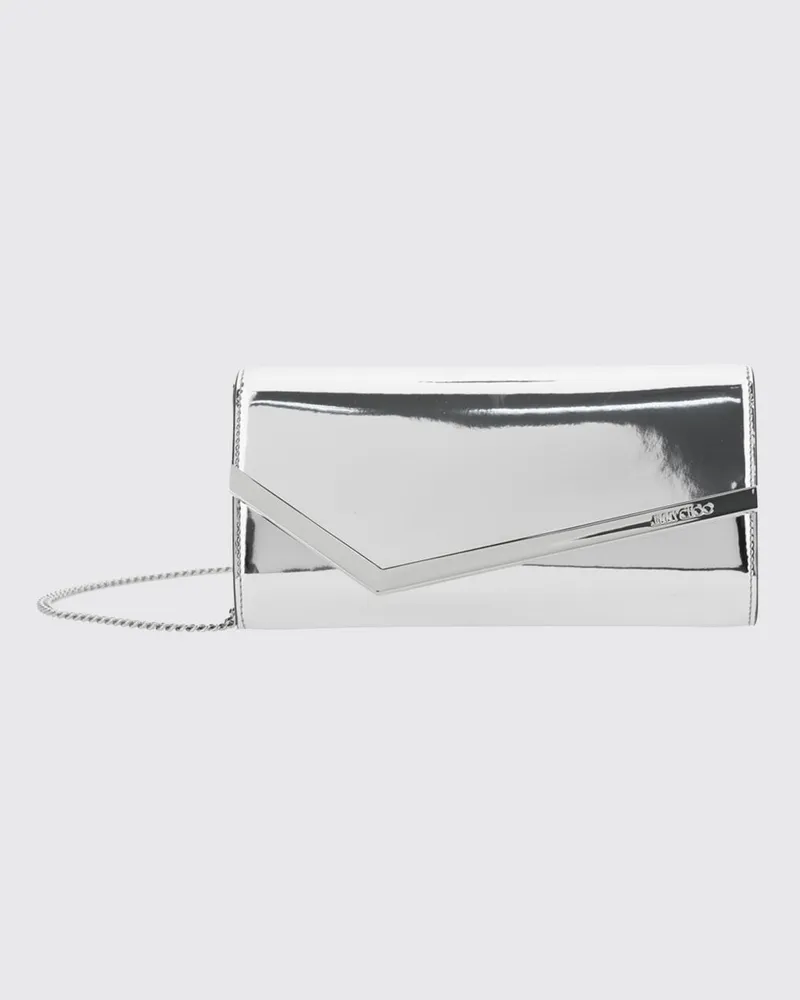 Jimmy Choo Emmie Mini-Tasche aus Lackleder mit abnehmbarem Kettenriemen Silber